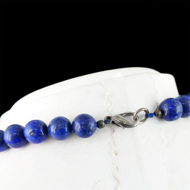 gemsmore:Natural Blue Lapis Lazuli Necklace Round Cut Untreated Beads