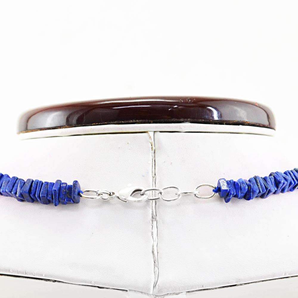 gemsmore:Natural Blue Lapis Lazuli Necklace Single Strand Untreated Beads