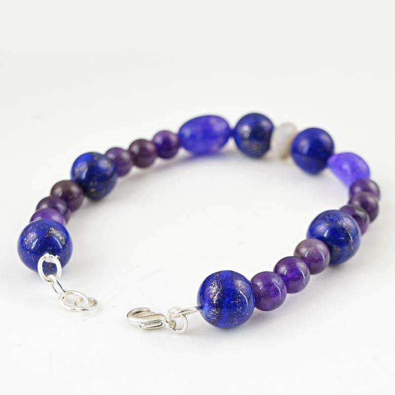 gemsmore:Natural Blue Lapis Lazuli & Purple Amethyst Bracelet - Round Shape Beads