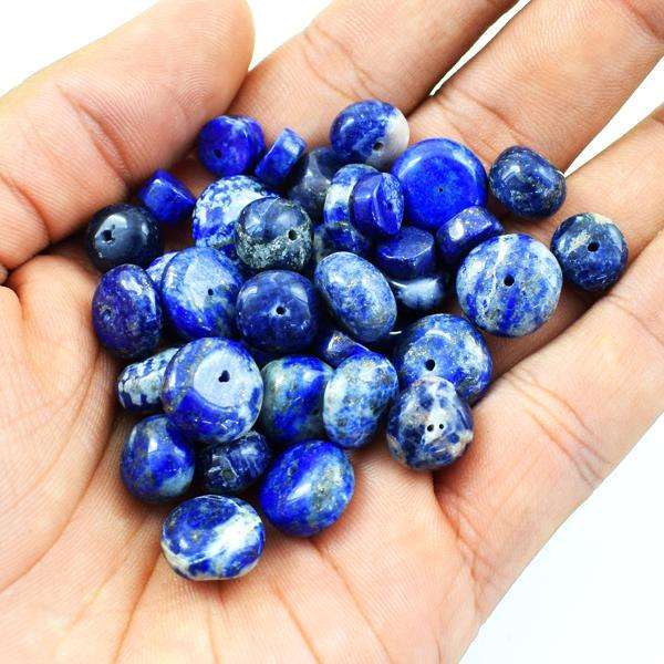 gemsmore:Natural Blue Lapis Lazuli  Round Shape Drilled Beads Lot