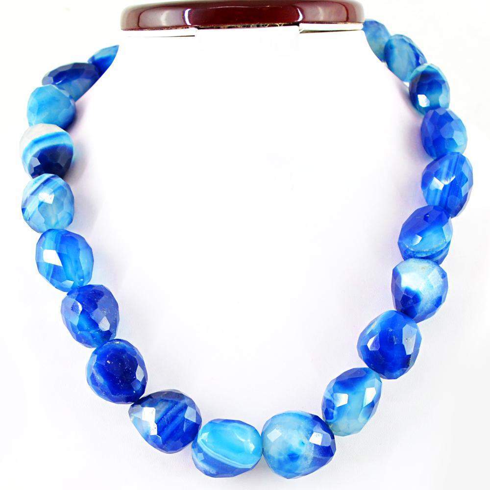 gemsmore:Natural Blue Onyx 20 Inches Long Beads Necklace