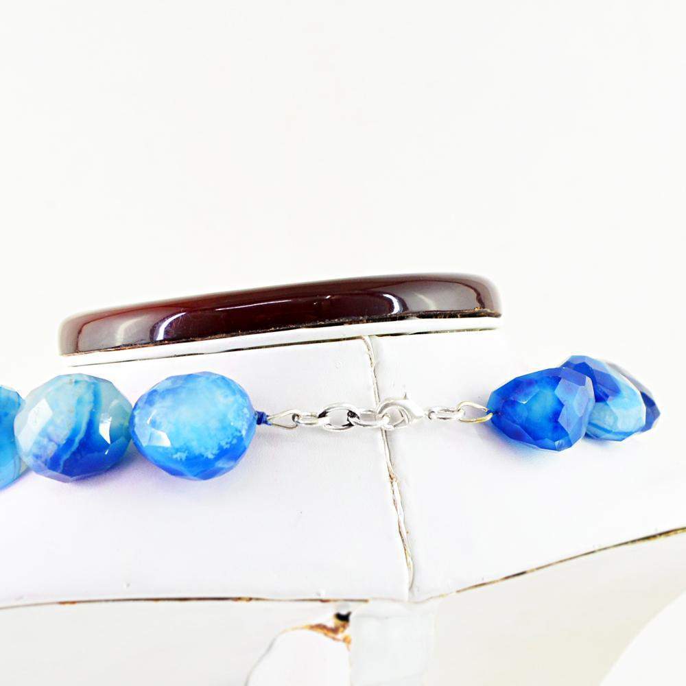gemsmore:Natural Blue Onyx 20 Inches Long Beads Necklace
