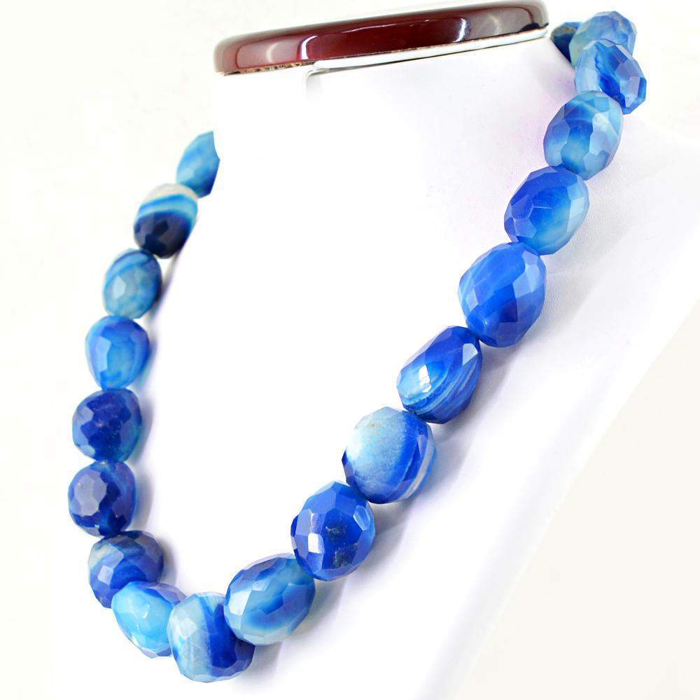 gemsmore:Natural Blue Onyx 20 Inches Long Beads Necklace