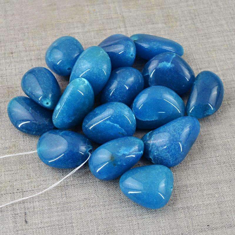 gemsmore:Natural Blue Onyx Beads Lot - Drilled