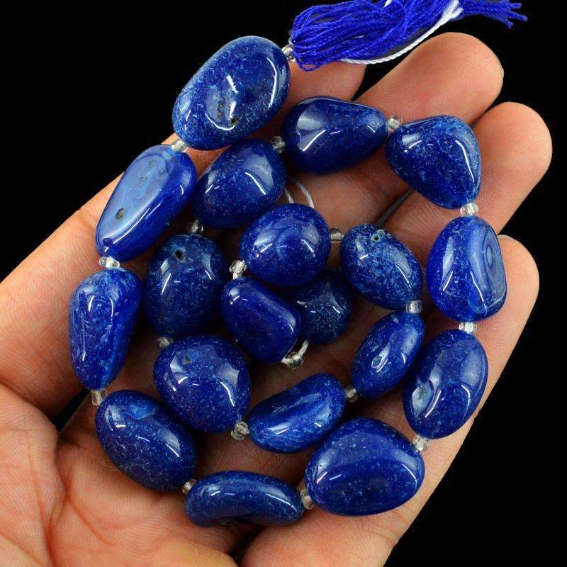gemsmore:Natural Blue Onyx Beads Strand - Drilled