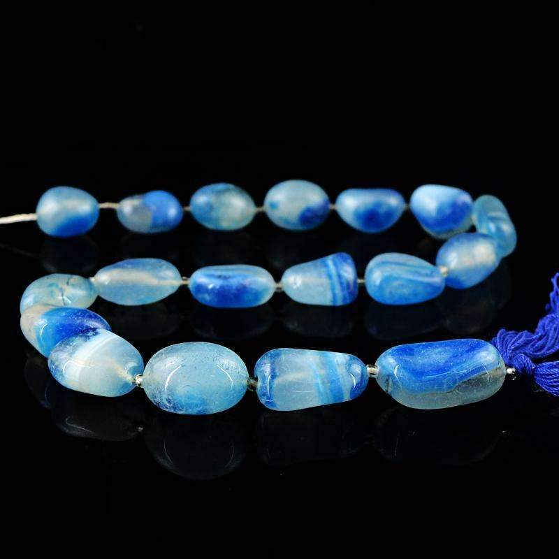 gemsmore:Natural Blue Onyx Beads Strand - Untreated Drilled