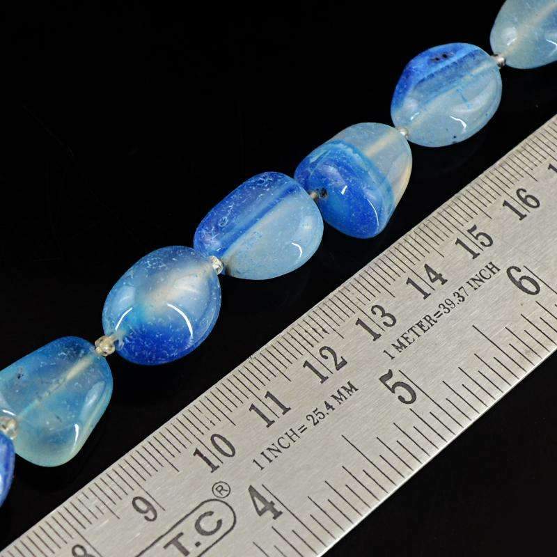 gemsmore:Natural Blue Onyx Beads Strand - Untreated Drilled