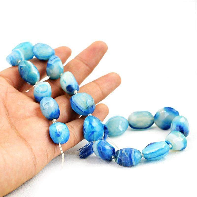 gemsmore:Natural Blue Onyx Beads Strand Faceted Drilled