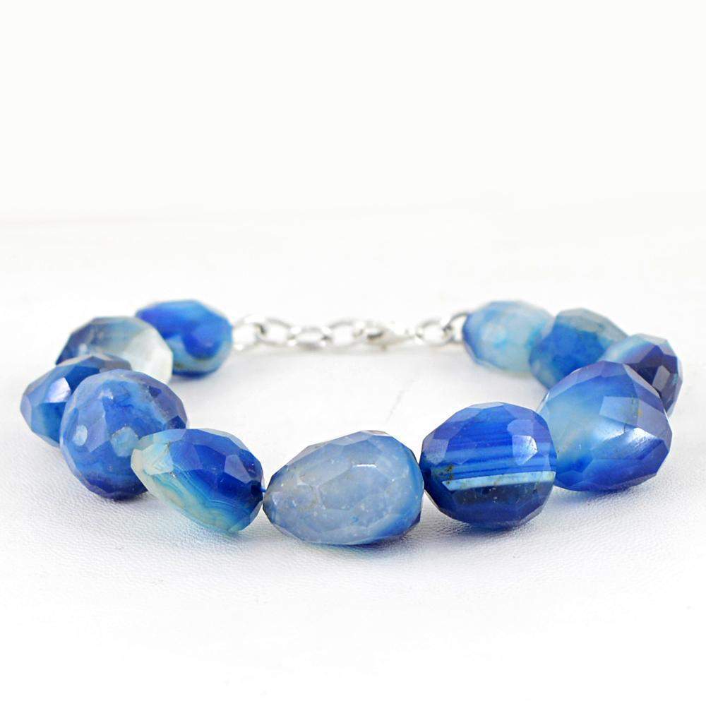 gemsmore:Natural Blue Onyx Bracelet Faceted Beads