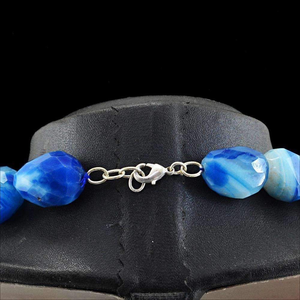 gemsmore:Natural Blue Onyx Necklace 20 Inches Long Faceted Beads