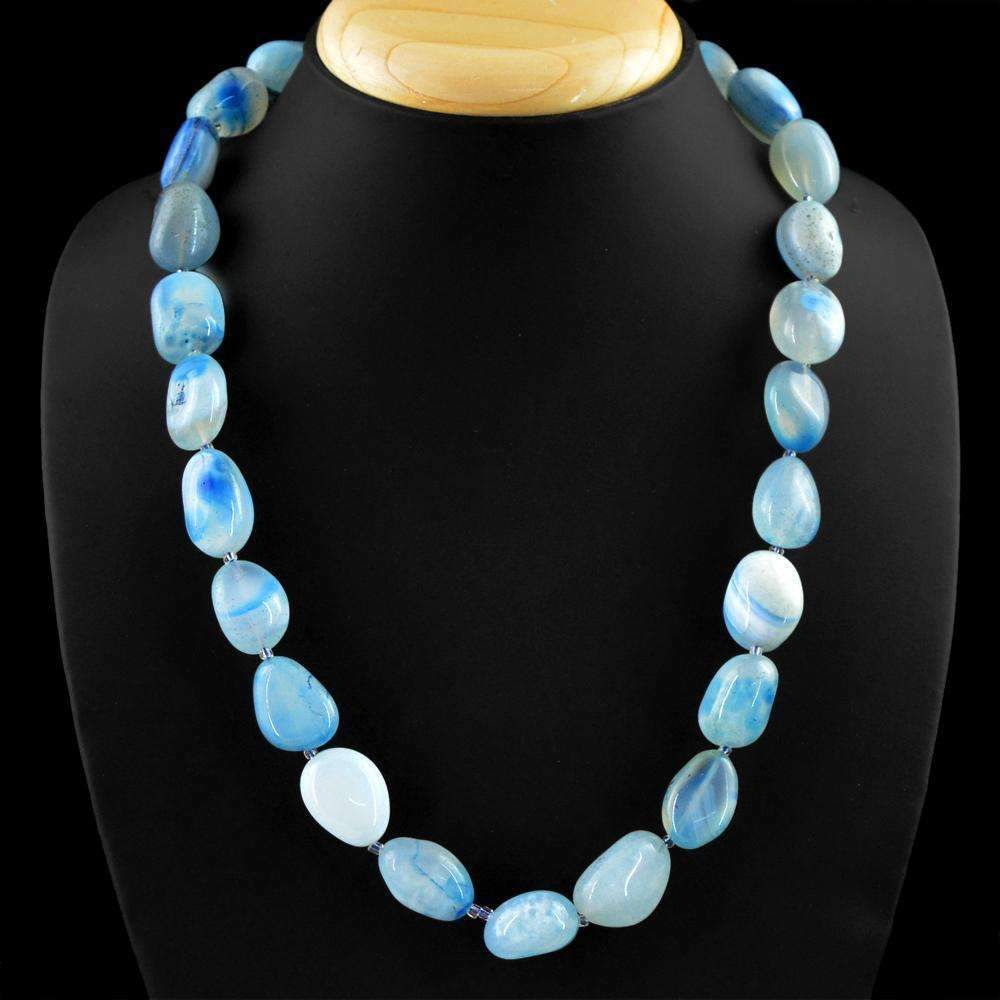 gemsmore:Natural Blue Onyx Necklace 20 Inches Long Untreated Beads