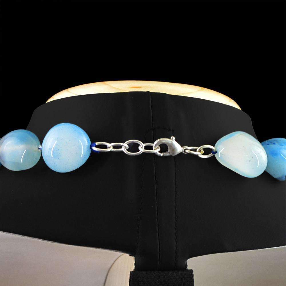 gemsmore:Natural Blue Onyx Necklace 20 Inches Long Untreated Beads
