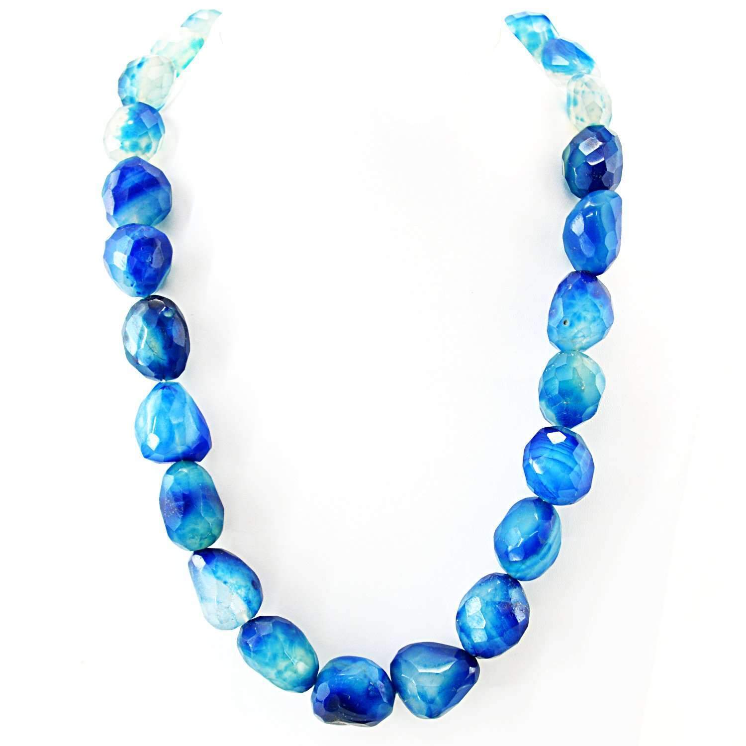 gemsmore:Natural Blue Onyx Necklace 20 Inches Long Untreated Faceted Beads