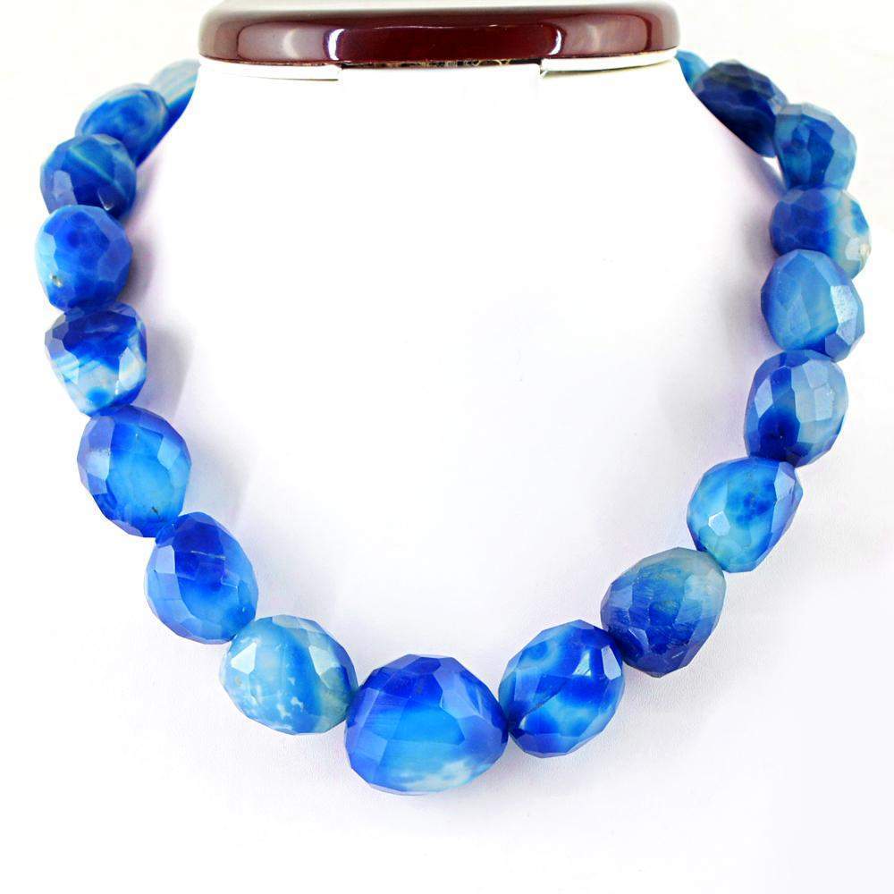 gemsmore:Natural Blue Onyx Necklace Single Strand Faceted Beads