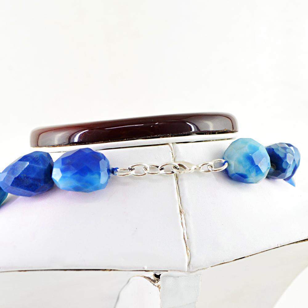 gemsmore:Natural Blue Onyx Necklace Single Strand Faceted Beads