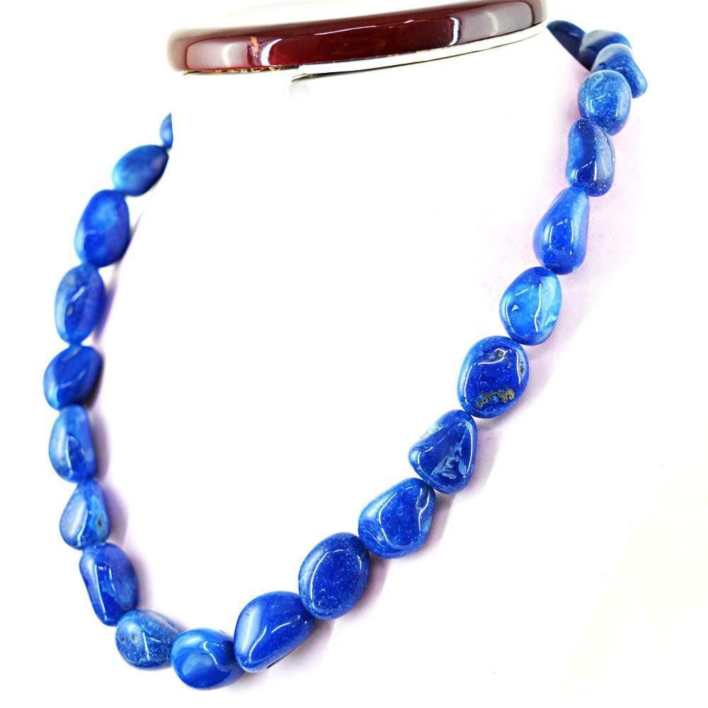 gemsmore:Natural Blue Onyx Necklace Untreated Beads