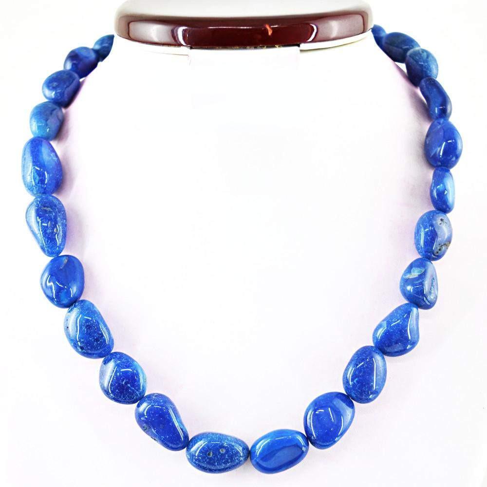 gemsmore:Natural Blue Onyx Necklace Untreated Beads