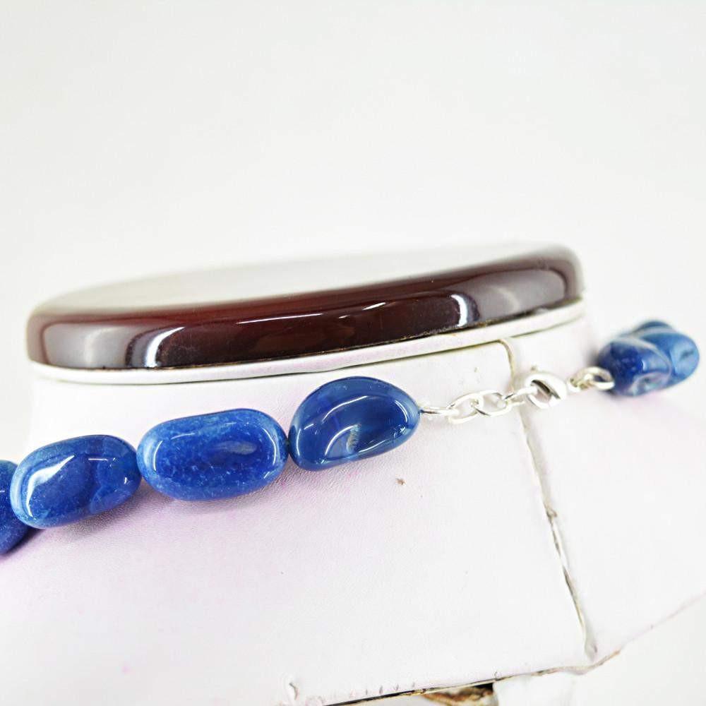 gemsmore:Natural Blue Onyx Necklace Untreated Beads