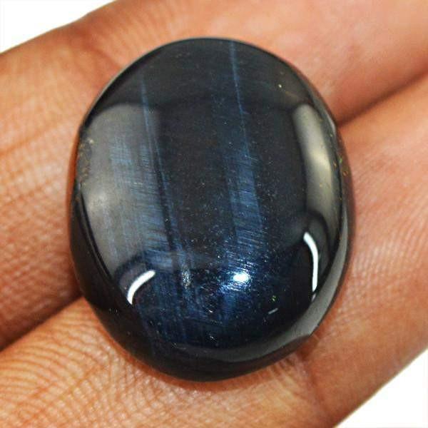gemsmore:Natural Blue Power Tiger Eye Oval Shape Gemstone