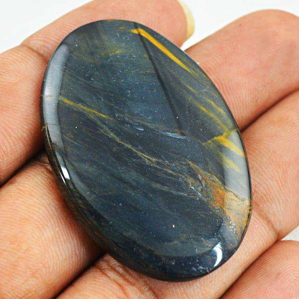 gemsmore:Natural Blue Power Tiger Eye Oval Shape Loose Gemstone