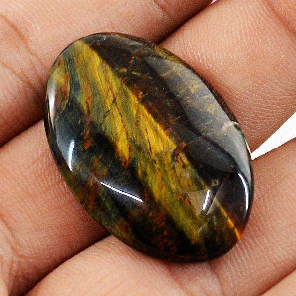 gemsmore:Natural Blue Power Tiger Eye Oval Shape Loose Gemstone