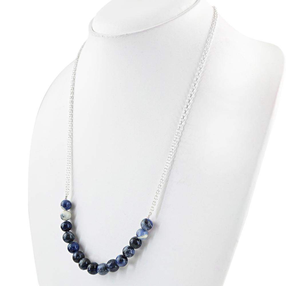 gemsmore:Natural Blue Sodalite Necklace Round Shape Beads