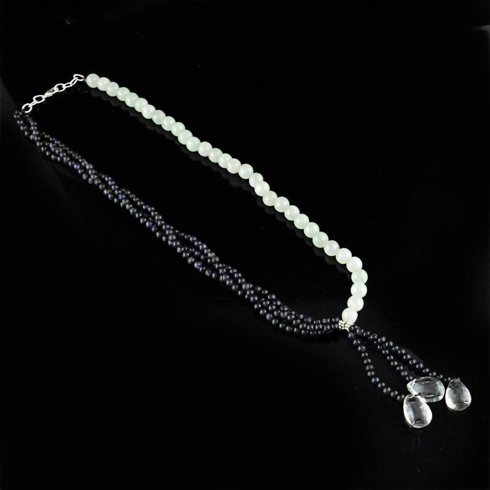 gemsmore:Natural Blue Tanzanite & Green Aquamarine Necklace Untreated Round Beads
