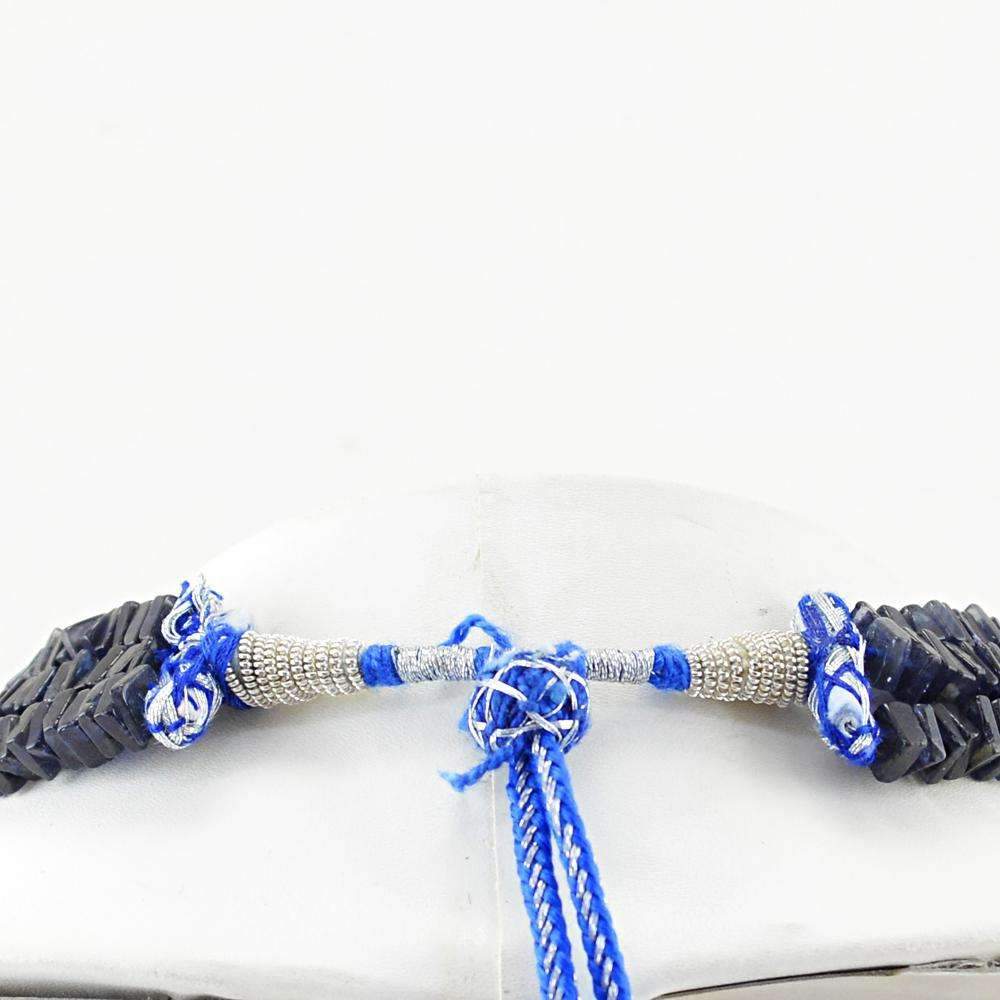 gemsmore:Natural Blue Tanzanite Necklace 3 Line Untreated Beads