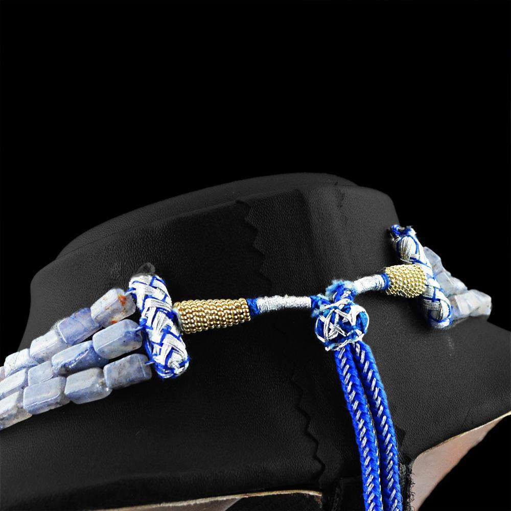 gemsmore:Natural Blue Tanzanite Necklace 3 Strand Untreated Beads