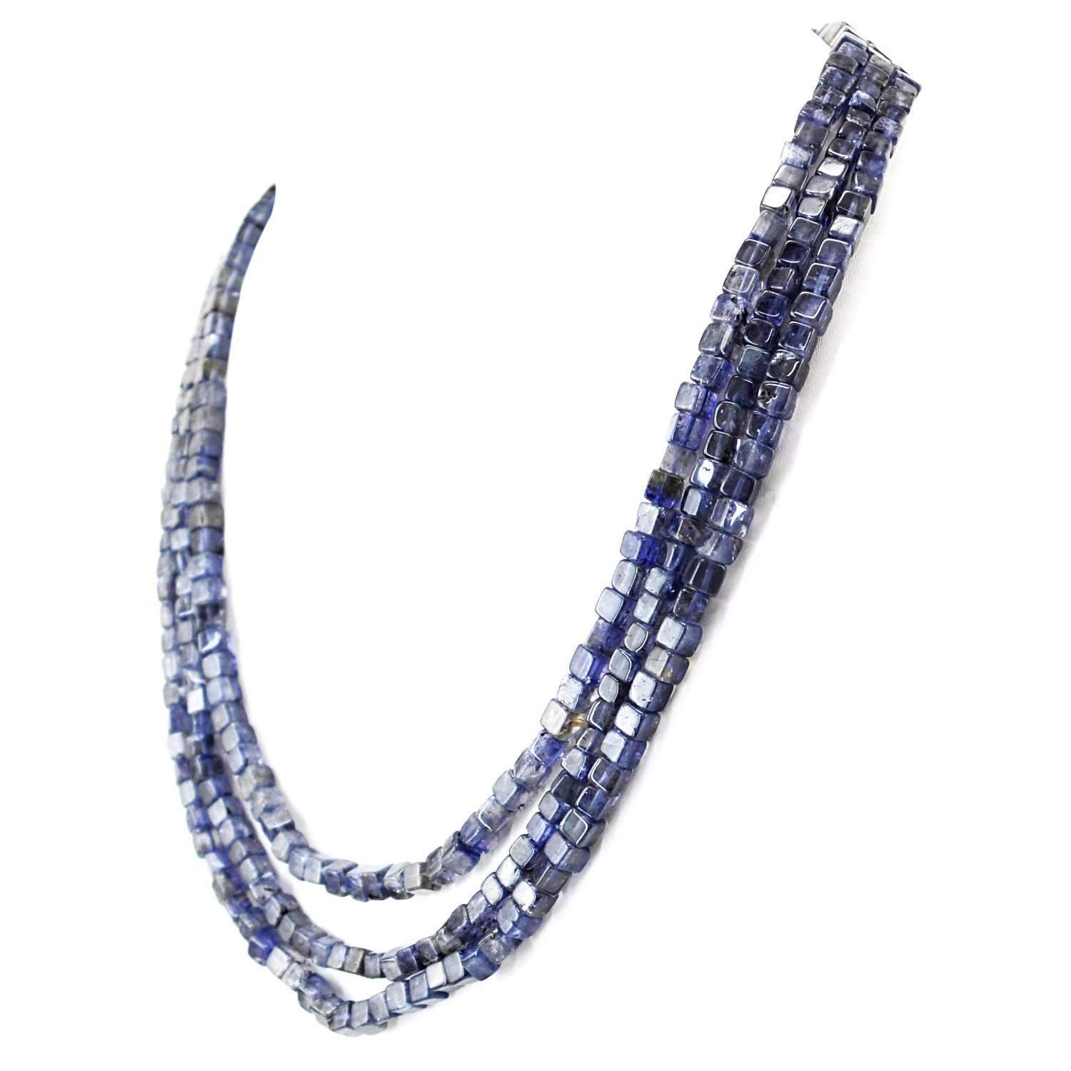 gemsmore:Natural Blue Tanzanite Necklace 3 Strand Untreated Beads