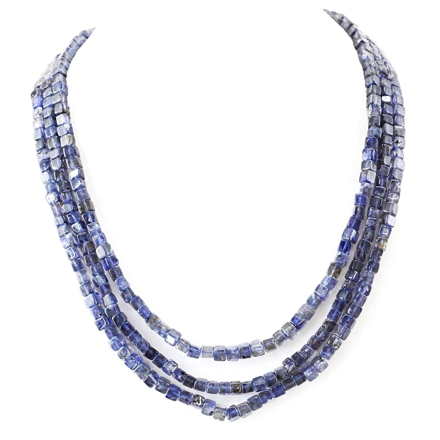 gemsmore:Natural Blue Tanzanite Necklace 3 Strand Untreated Beads