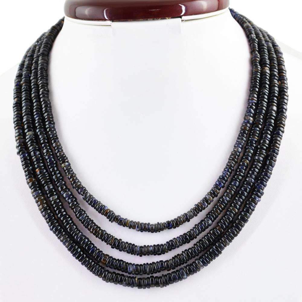gemsmore:Natural Blue Tanzanite Necklace Round Shape Untreated Beads