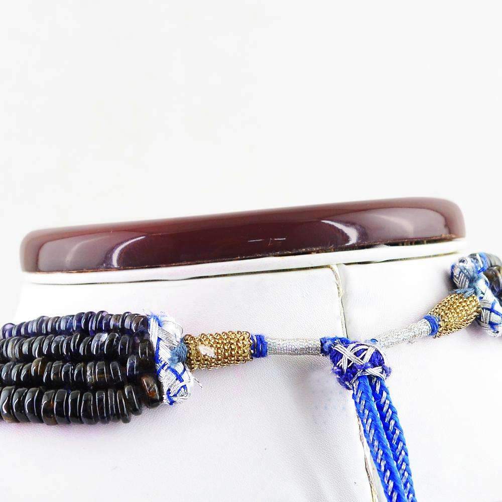 gemsmore:Natural Blue Tanzanite Necklace Round Shape Untreated Beads