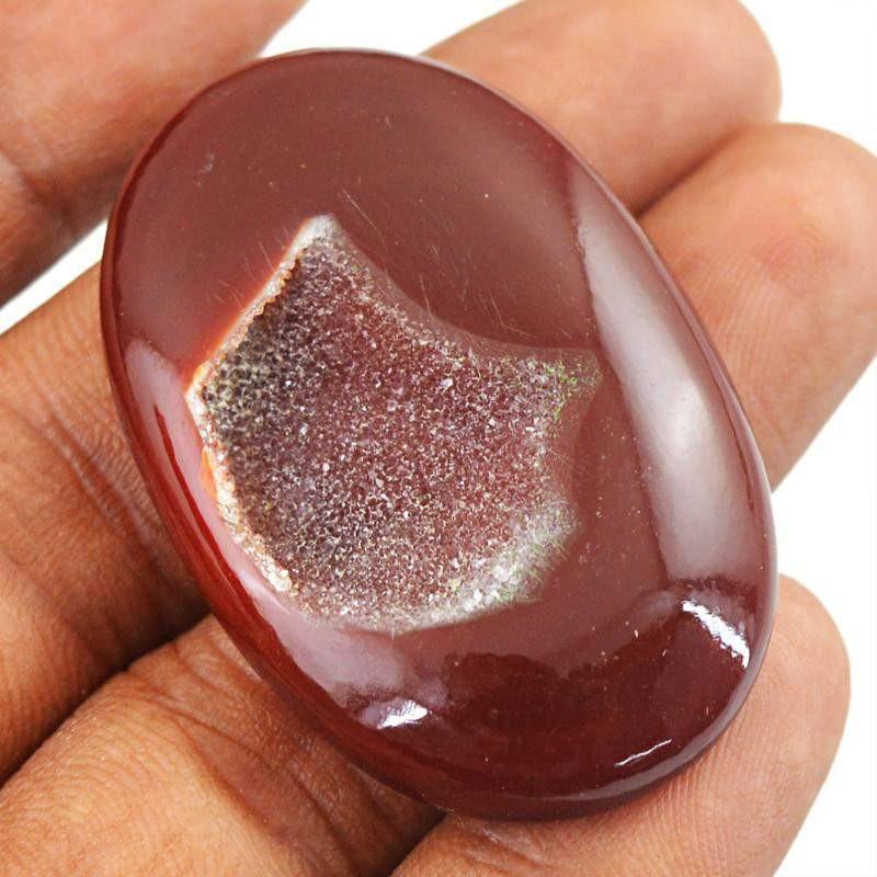 gemsmore:Natural Brown Druzy Onyx Oval Shape Loose Gemstone