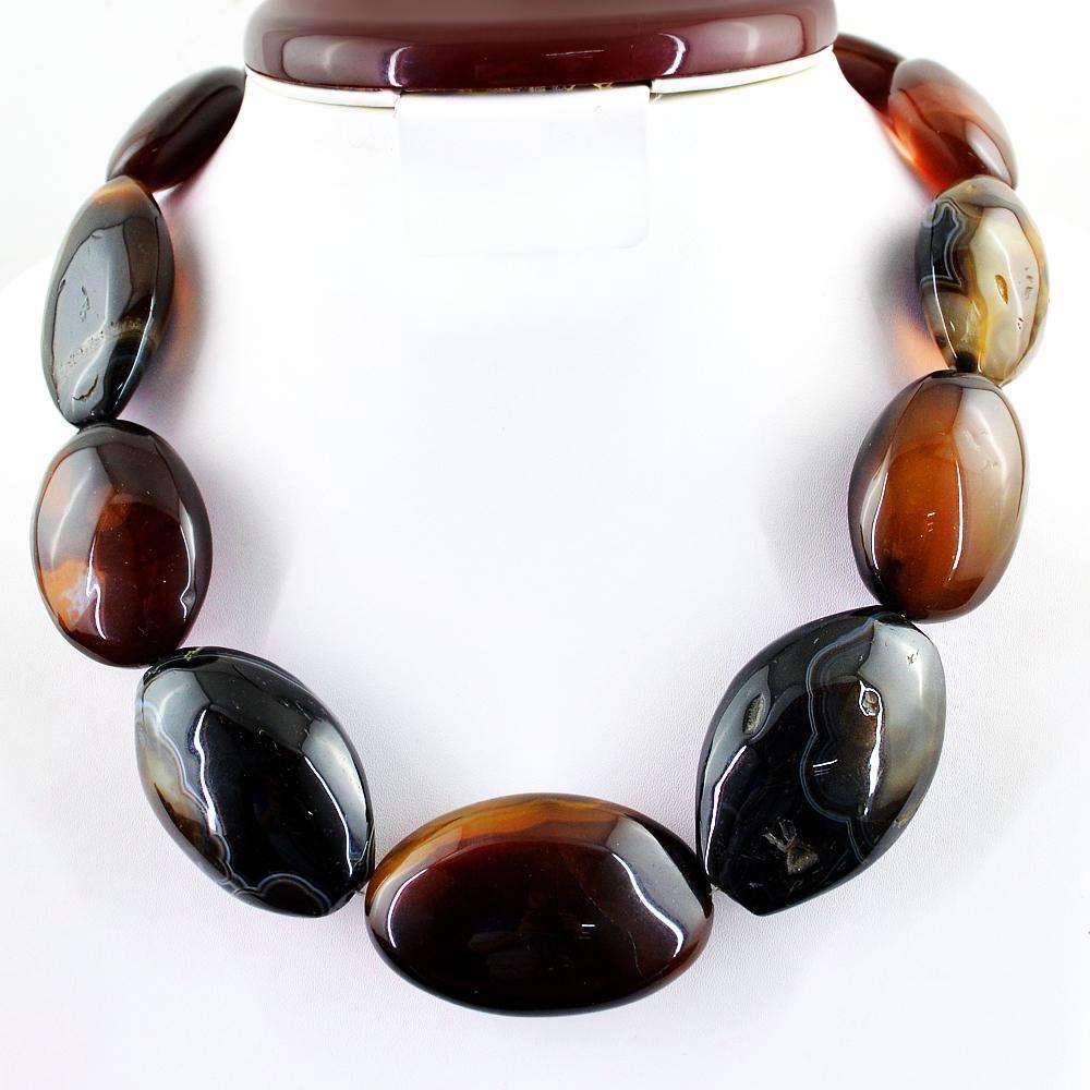 gemsmore:Natural Brown Onyx Necklace Oval Shape Huge Beads