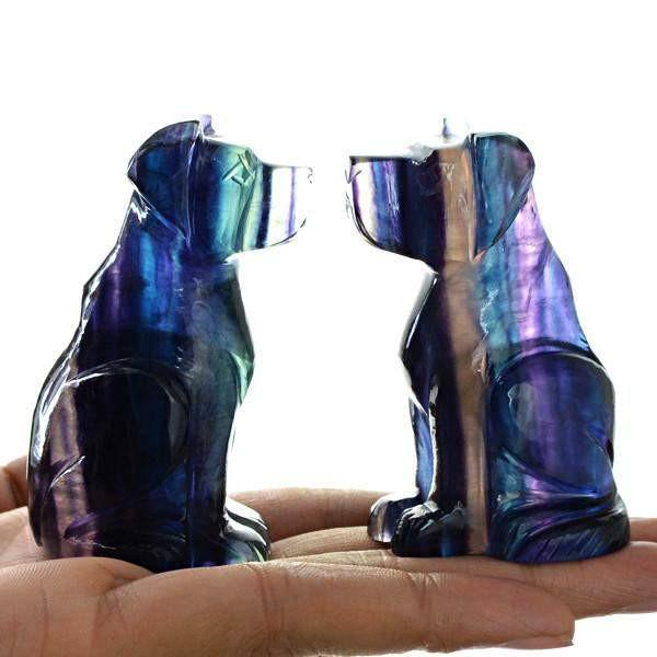 gemsmore:Natural Carved Dog Multi Color Fluorite Gemstone Pair