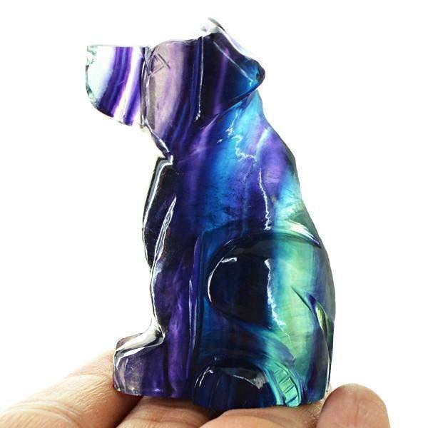gemsmore:Natural Carved Dog Multi Color Fluorite Gemstone