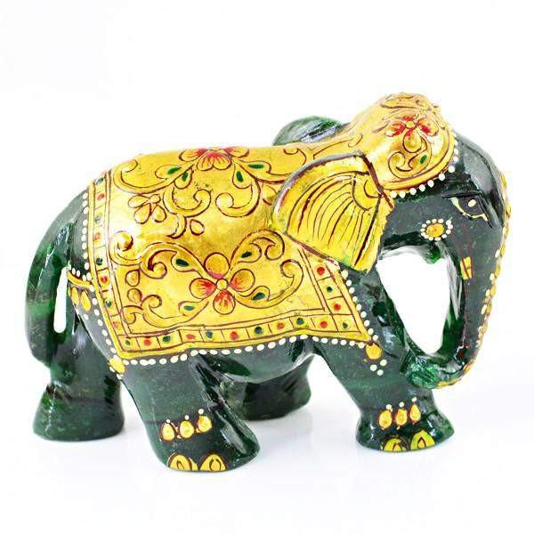 gemsmore:Natural Carved Elephant Rich Green Jade Gemstone
