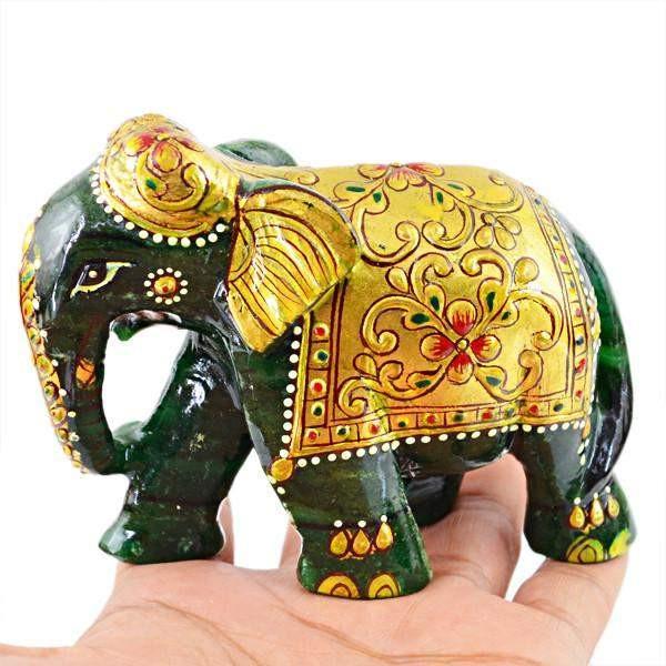 gemsmore:Natural Carved Elephant Rich Green Jade Gemstone