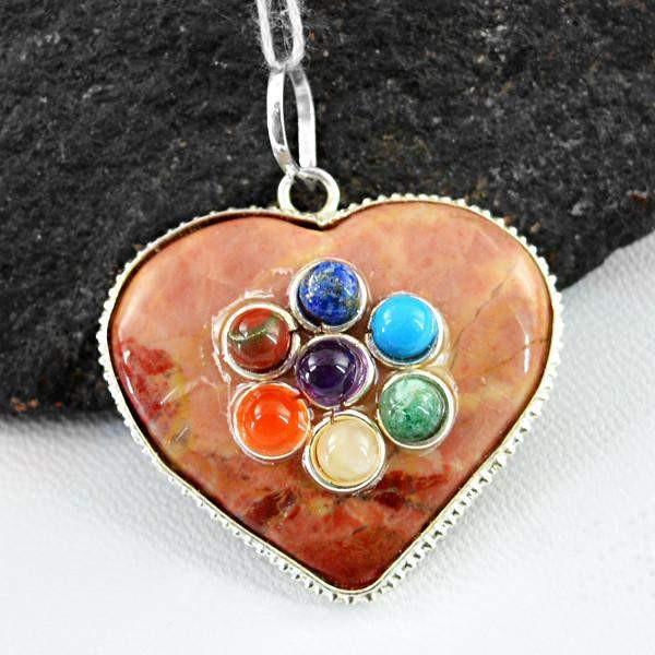 gemsmore:Natural Carved Jasper Seven Chakra Reiki Healing Pendant