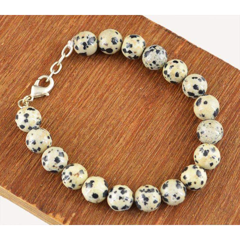 gemsmore:Natural Dalmation Jasper Bracelet Untreated Round Shape Beads