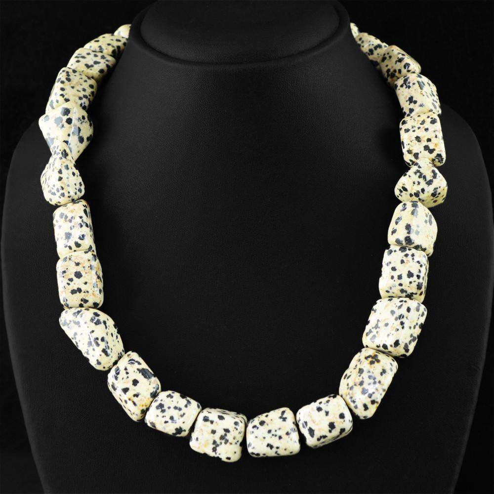 gemsmore:Natural Dalmation Jasper Necklace Single Strand Untreated Beads