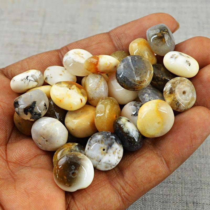 gemsmore:Natural Dendrite Opal Beads Lot - Drilled Round Shape
