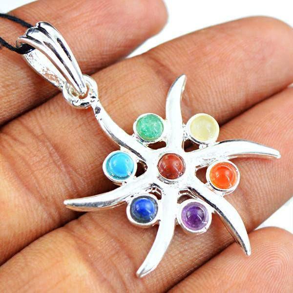 gemsmore:Natural Designer Flower Seven Chakra Reiki Healing Pendant