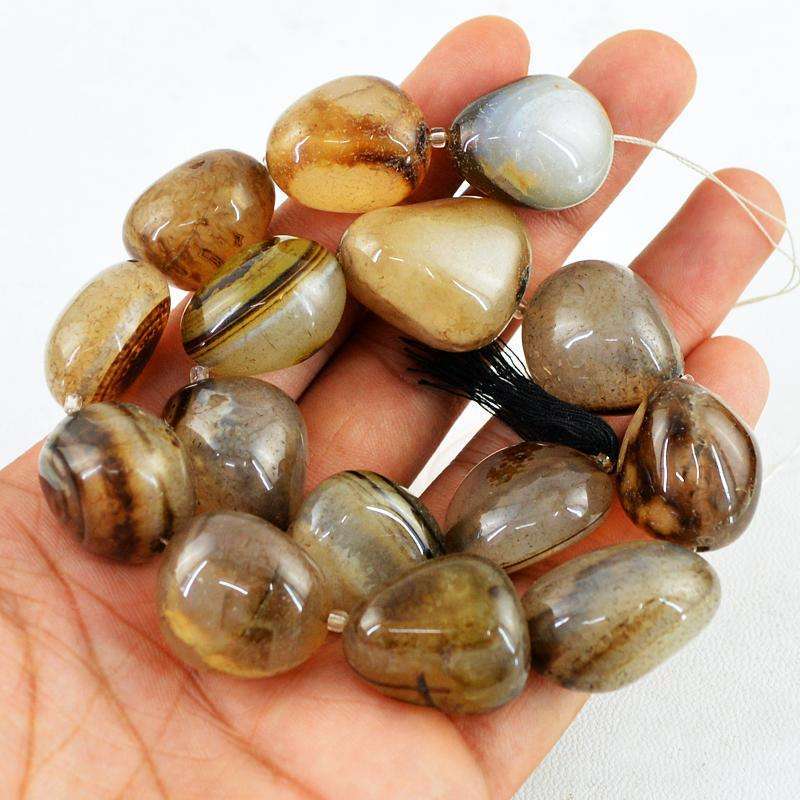 gemsmore:Natural Drilled Brown Onyx Beads Strand