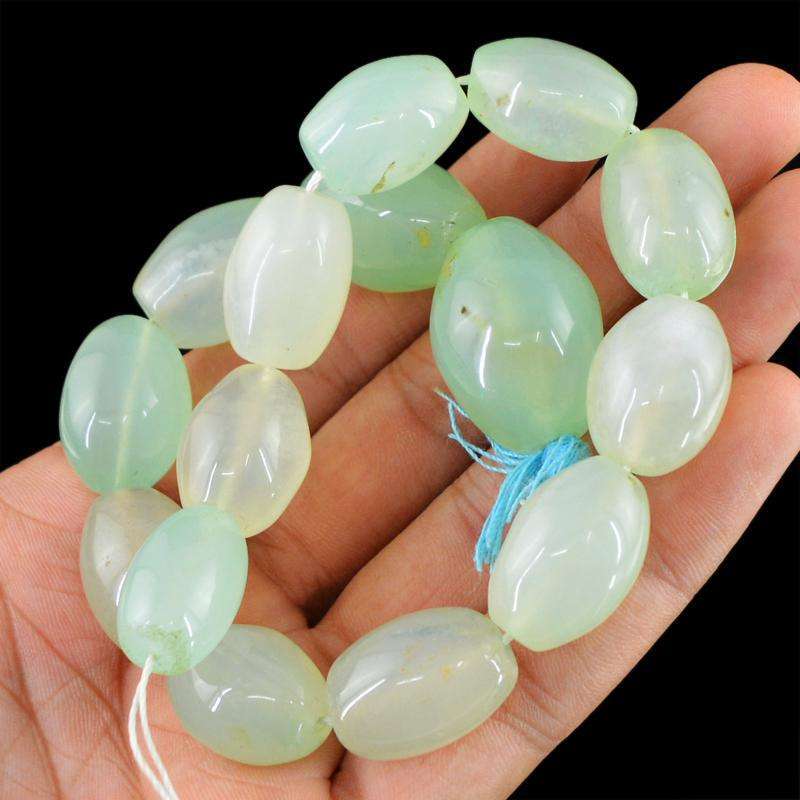 gemsmore:Natural Drilled Green Chalcedony Beads Strand