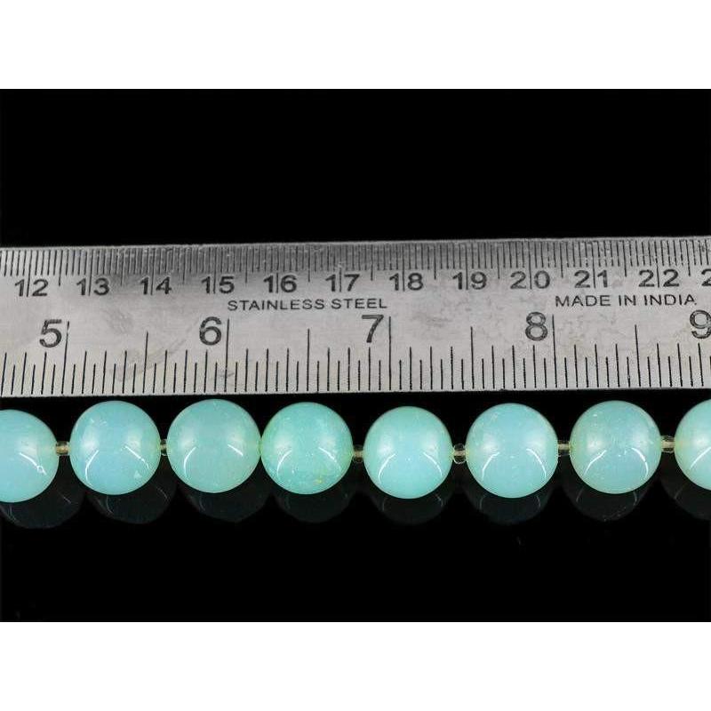 gemsmore:Natural Drilled Green Chalcedony Round Shape Beads Strand