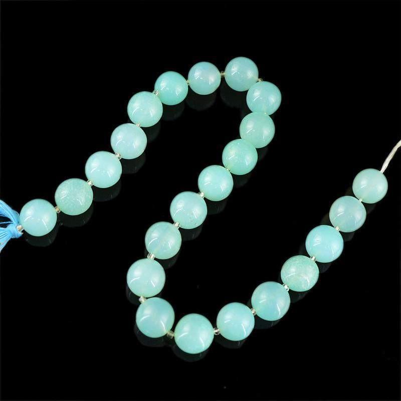 gemsmore:Natural Drilled Green Chalcedony Round Shape Beads Strand