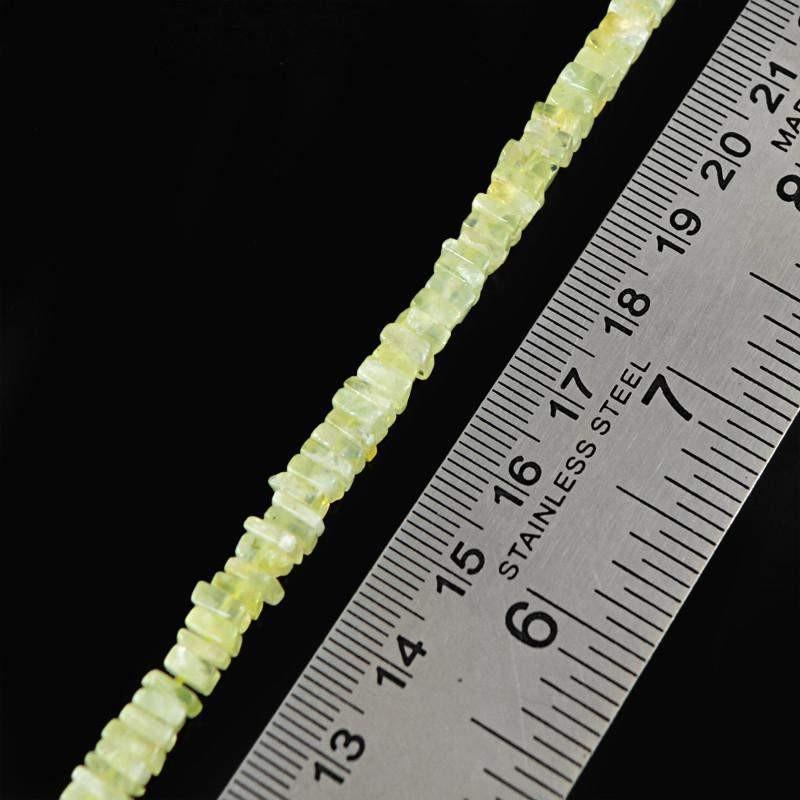 gemsmore:Natural Drilled Green Phrenite Beads Strand