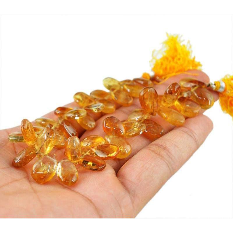 gemsmore:Natural Drilled Pear Shape Yellow Citrine Beads Strand